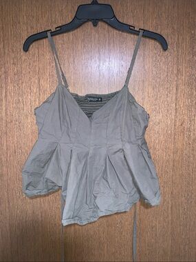 Emerson Lang Trendy Y2K Summer top Olive Peplum Spaghetti Strap Camisole small